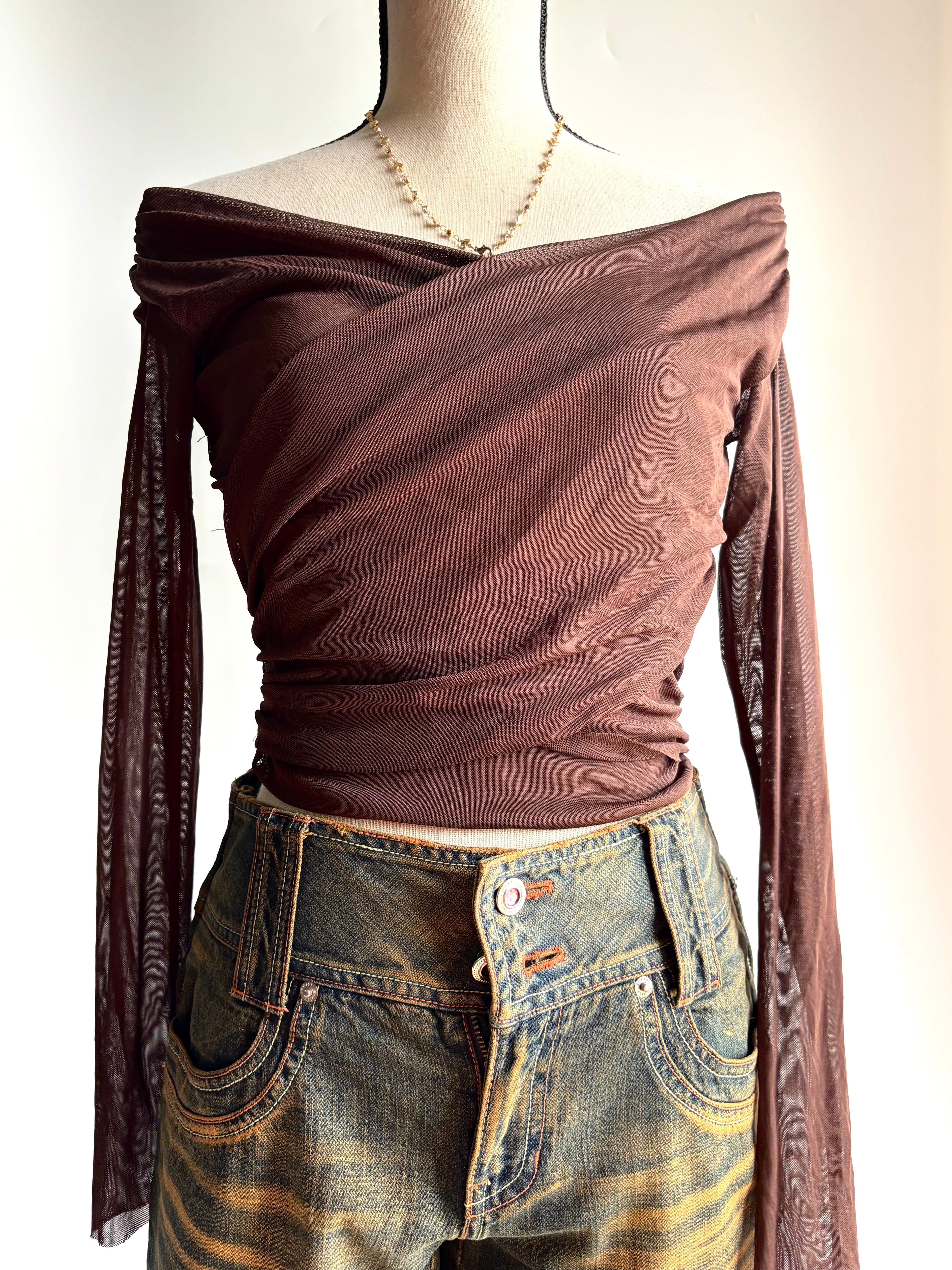 Brown mesh top