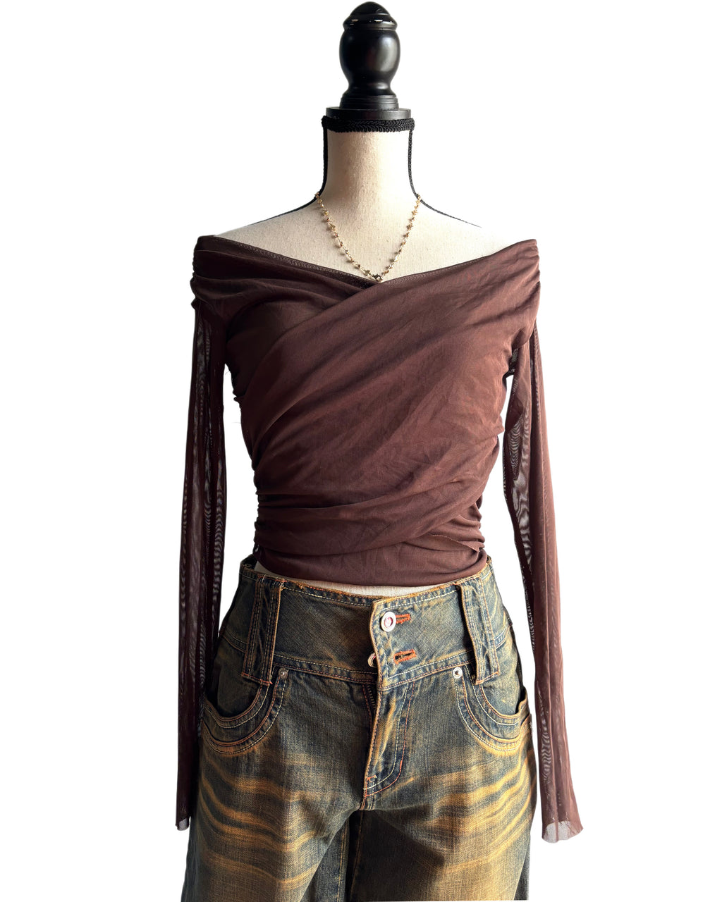 Brown mesh top