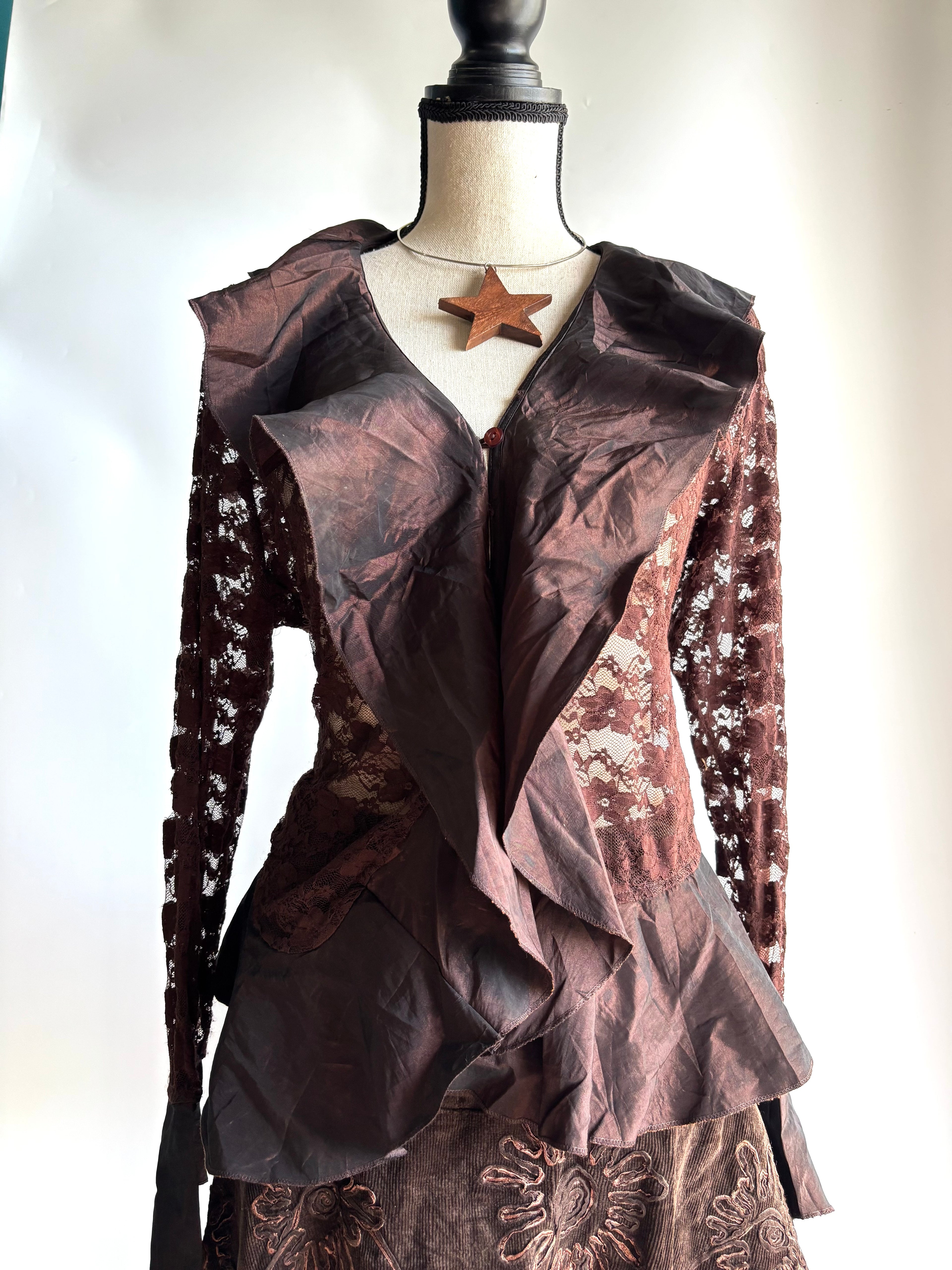 Brown mesh ruffle top