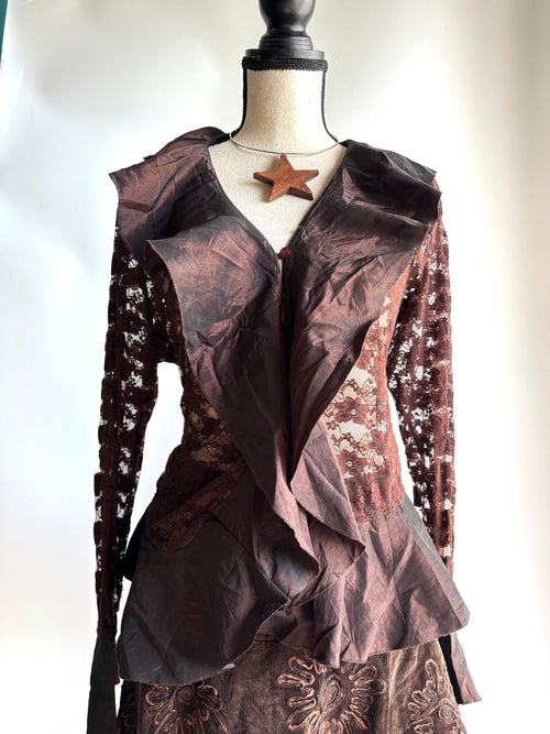 Brown mesh ruffle top