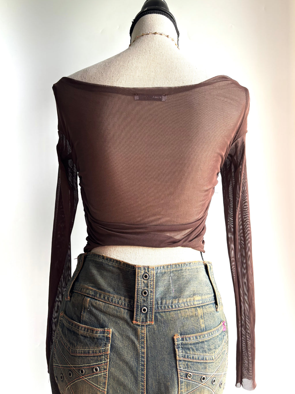 Brown mesh top