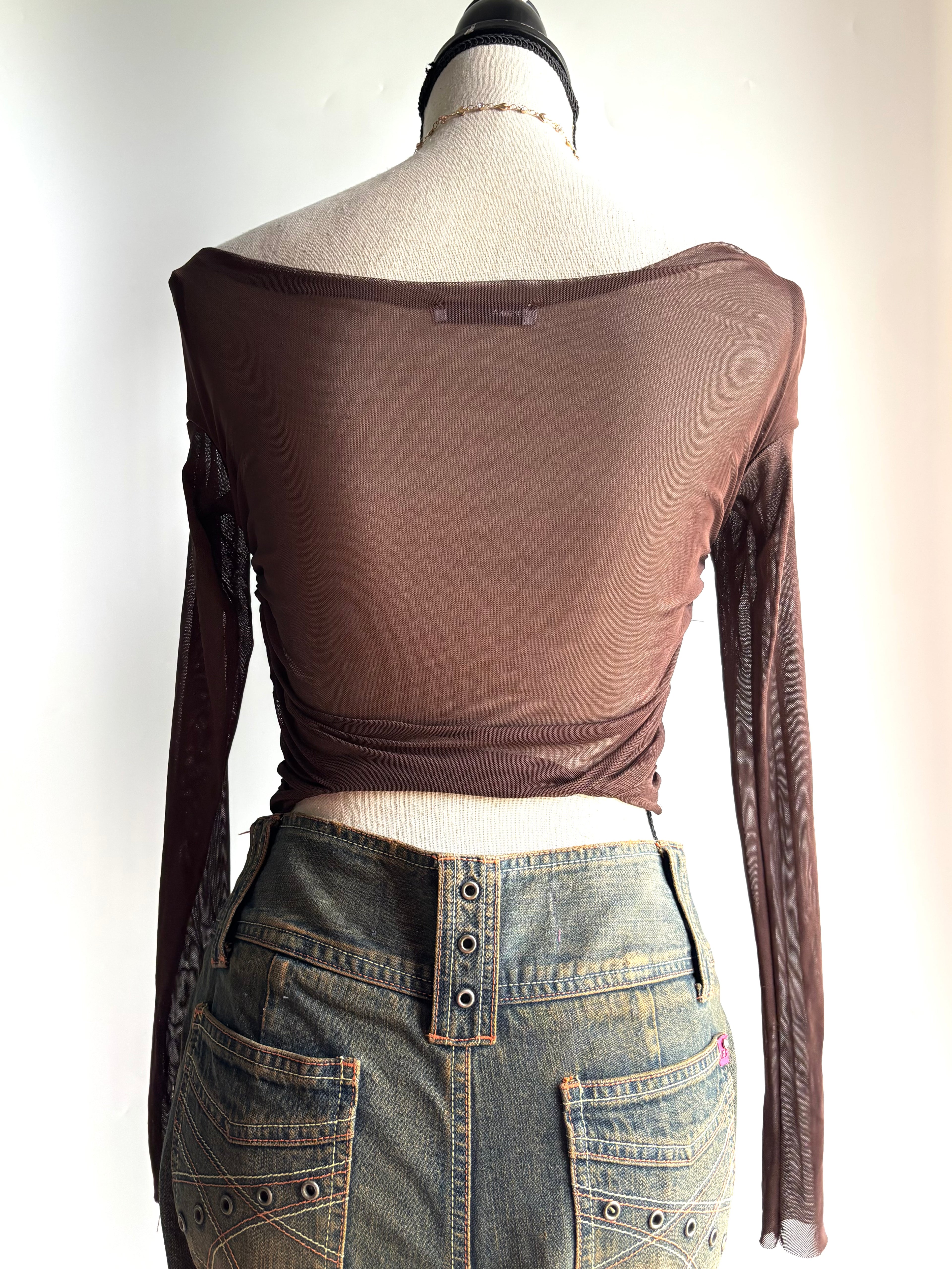 Brown mesh top