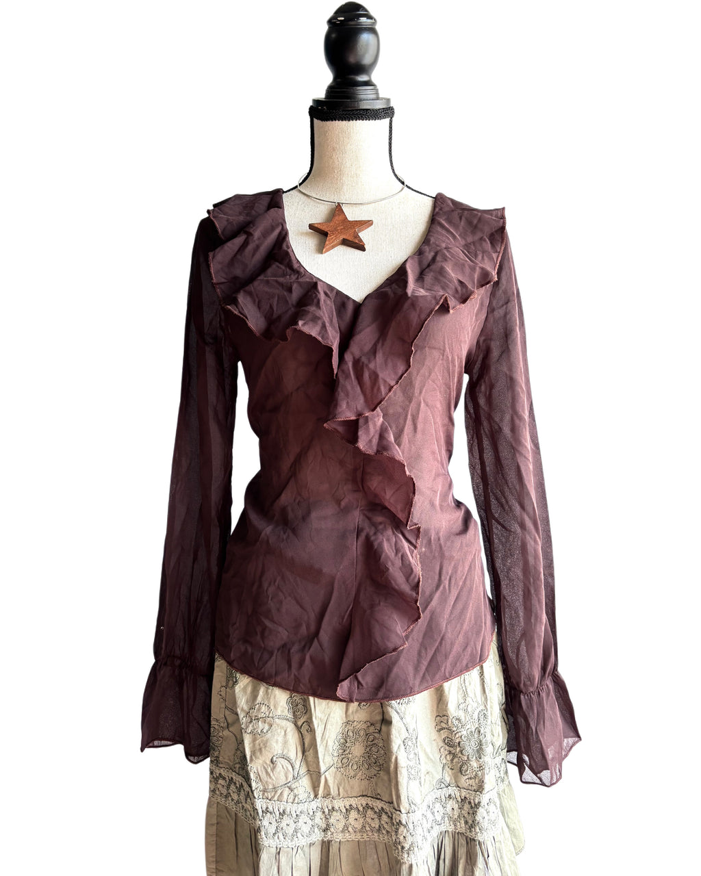 Brown ruffle top