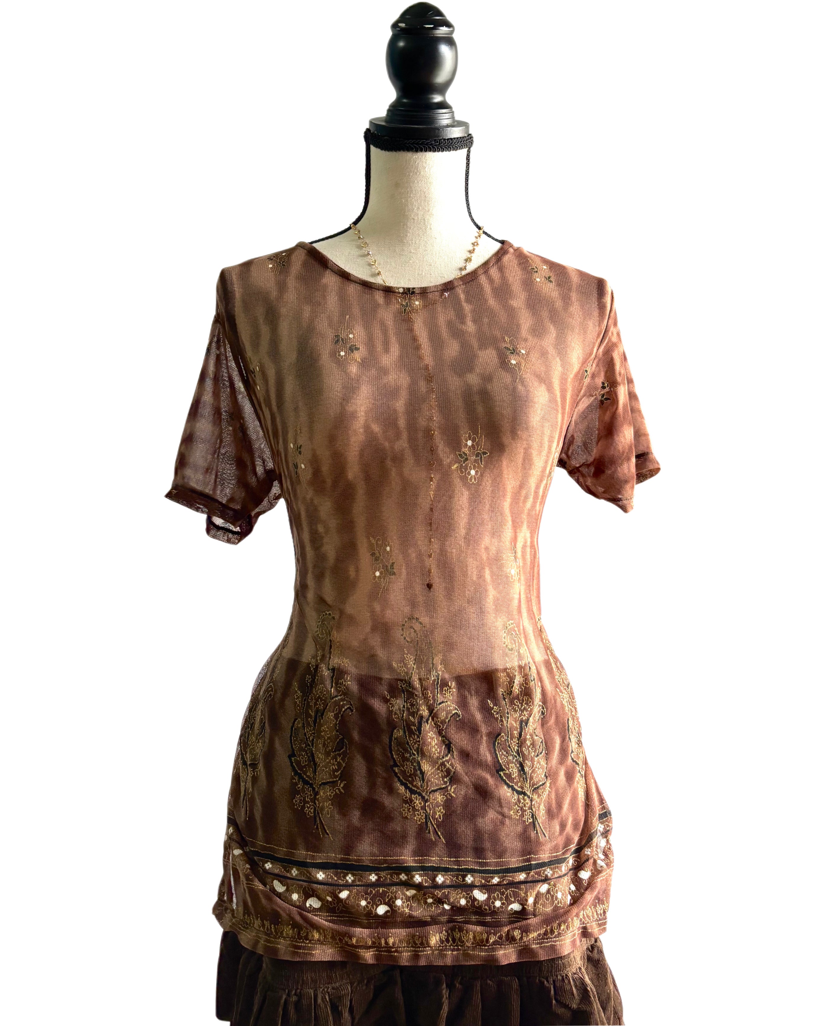 brown mesh top