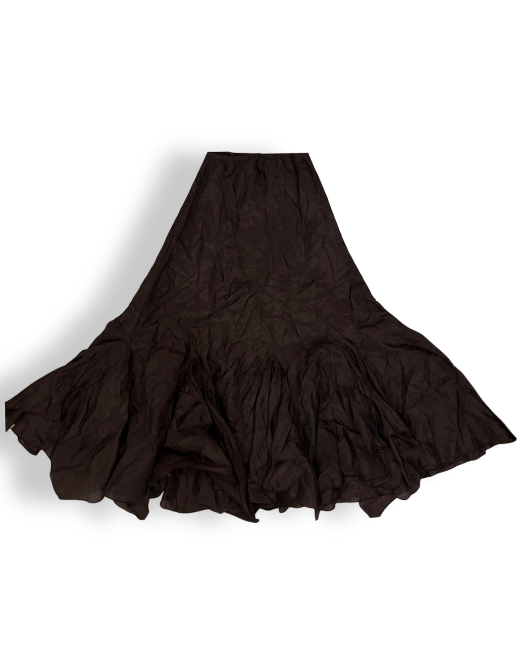 brown long ruffle skirt