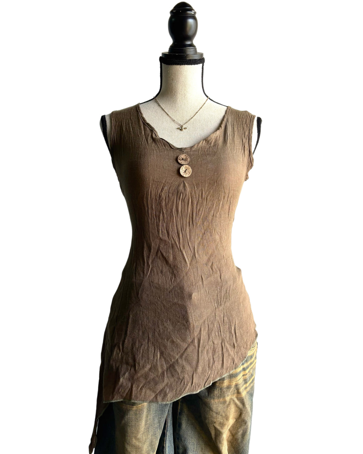 brown asymmetrical top