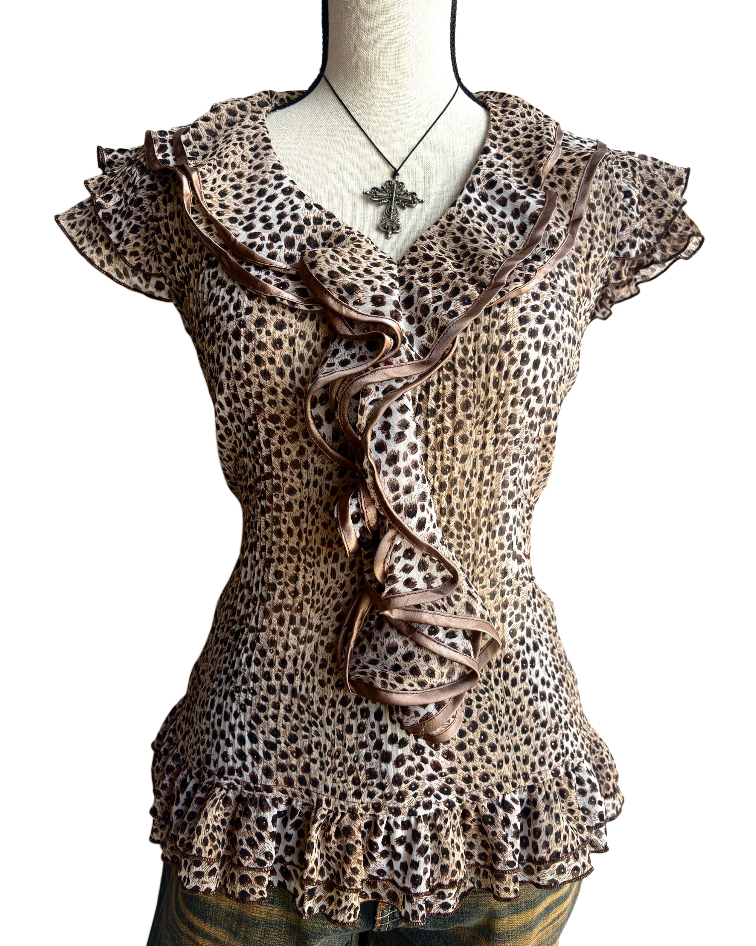 leopard print ruffle top