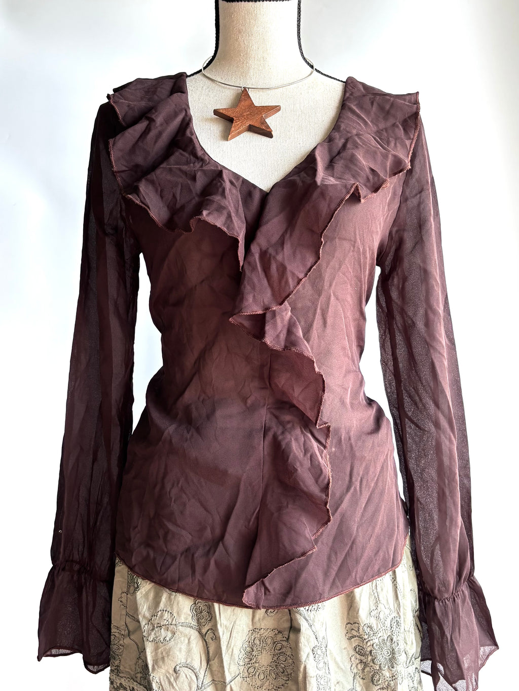 Brown ruffle top