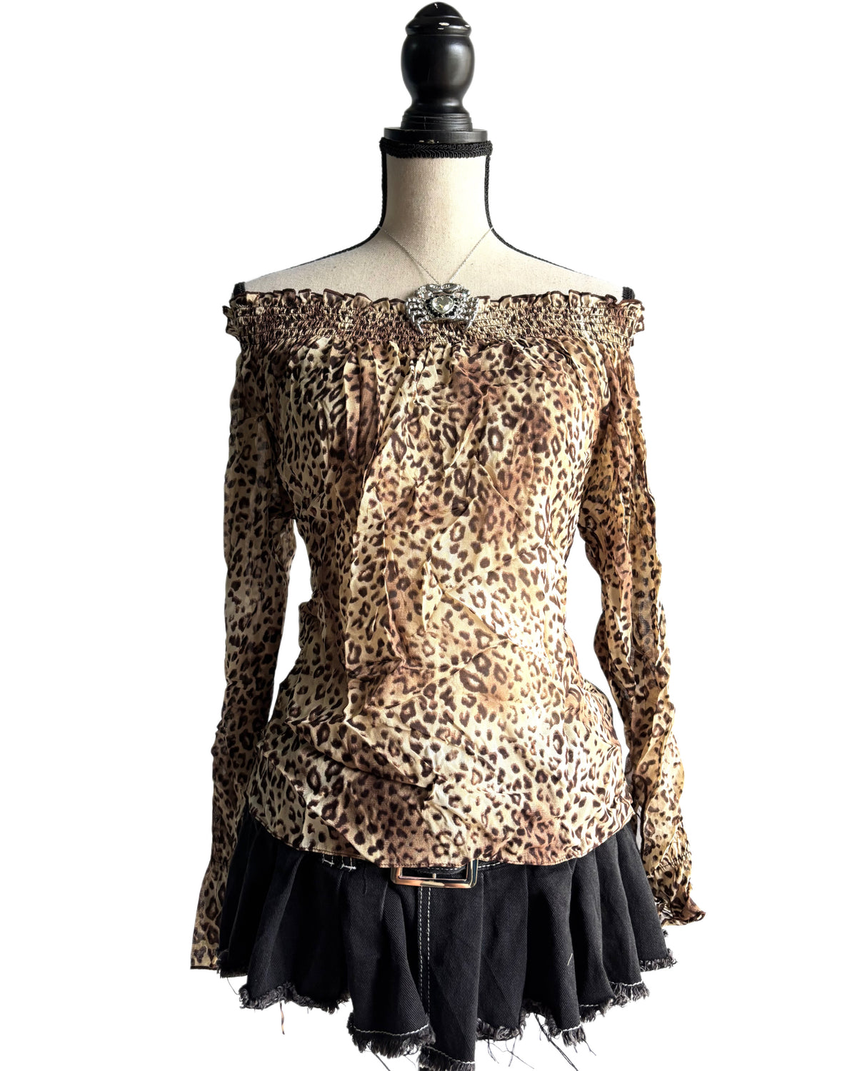 off shoulder leopard print top