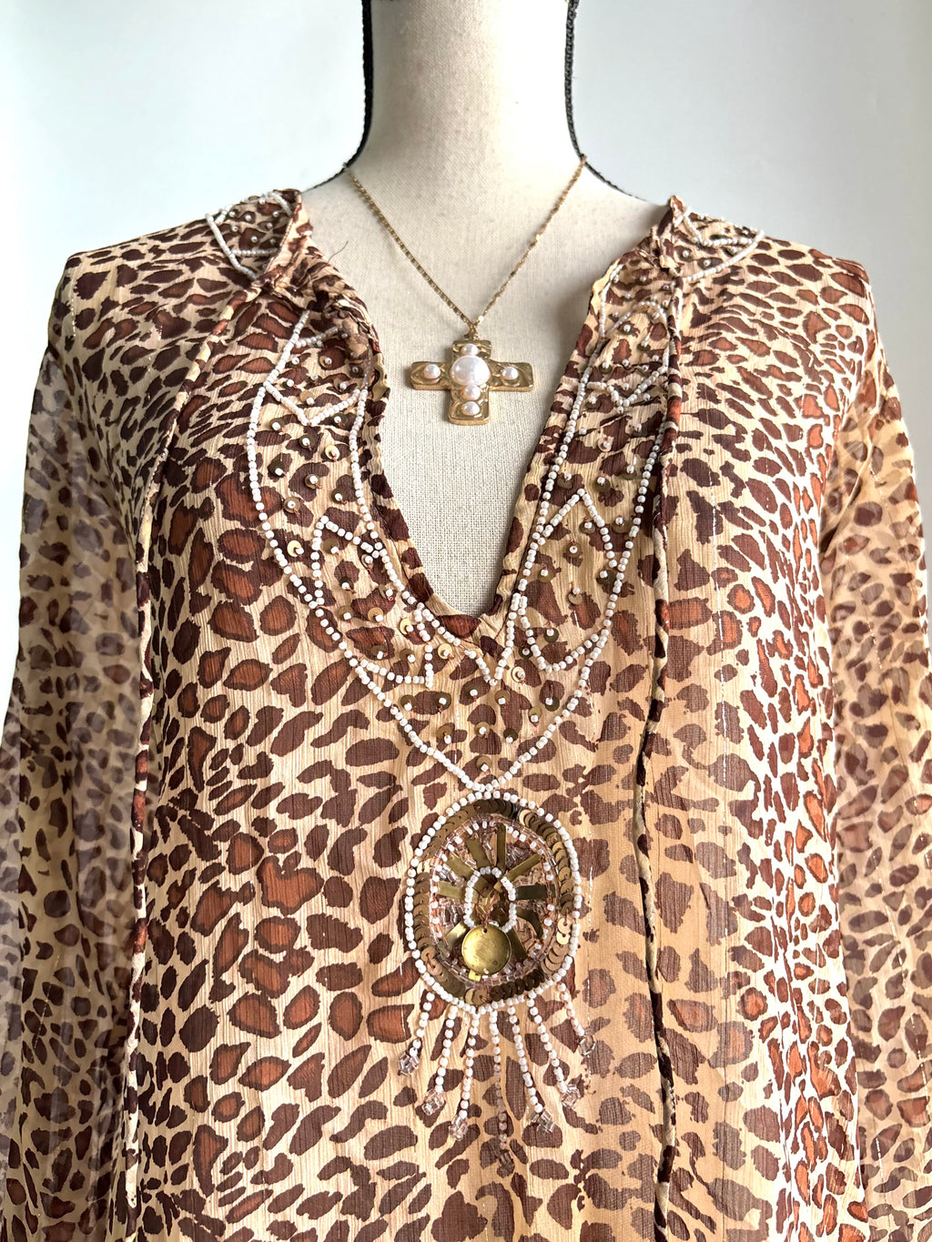 vintage leopard beaded kurti/coverup