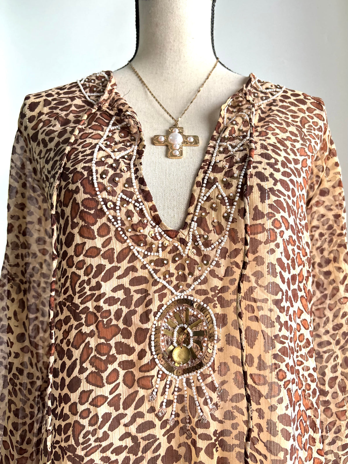vintage leopard beaded kurti/coverup