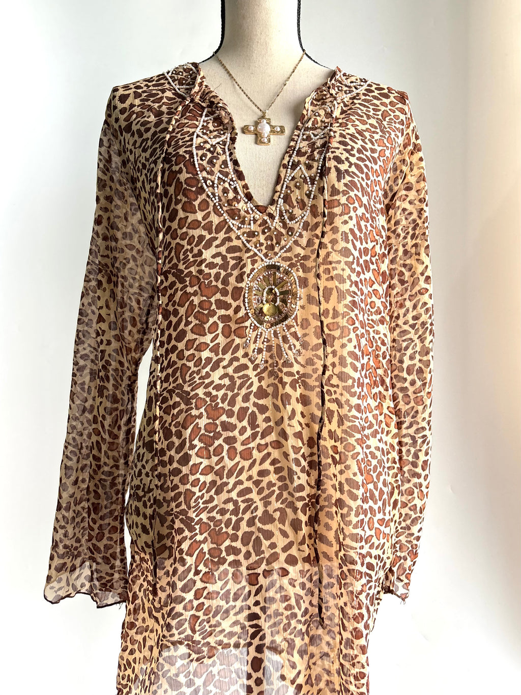 vintage leopard beaded kurti/coverup