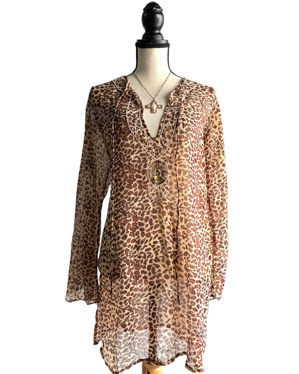 vintage leopard beaded kurti/coverup