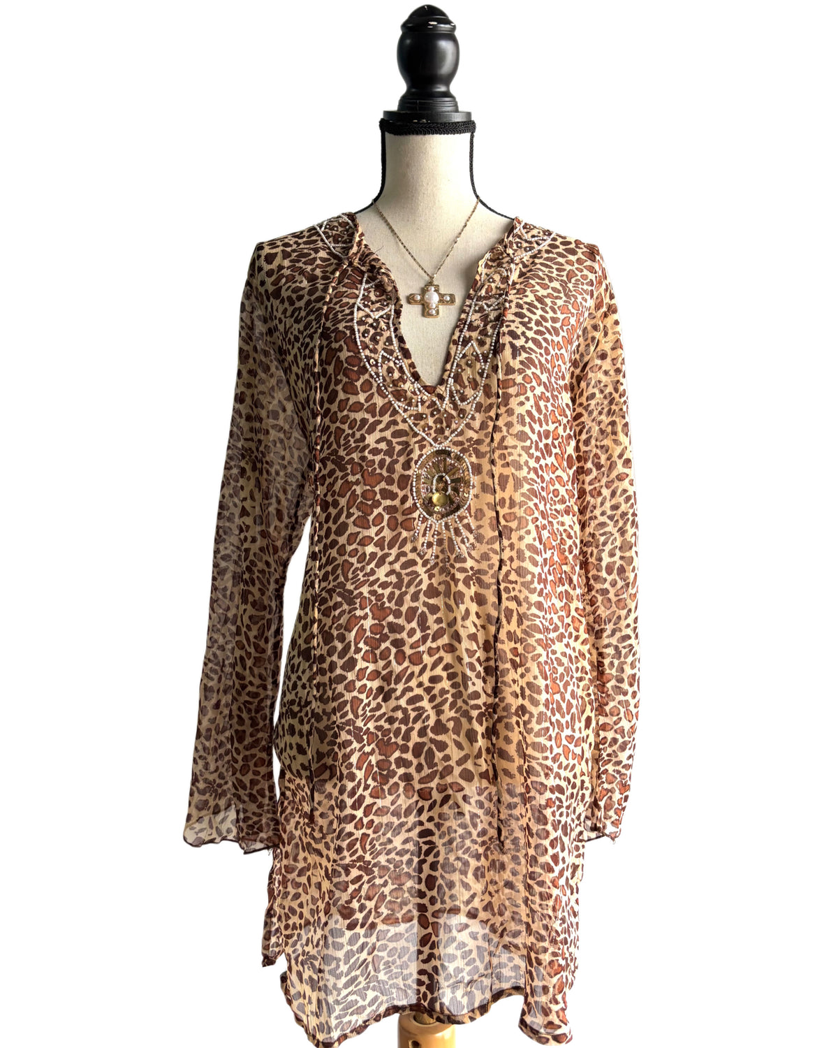 vintage leopard beaded kurti/coverup