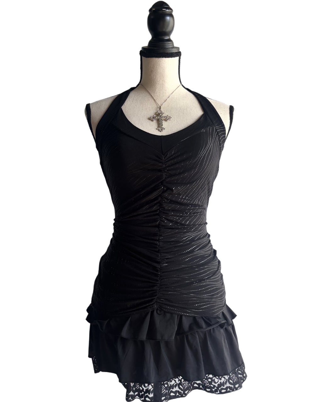 Black halter fitted top