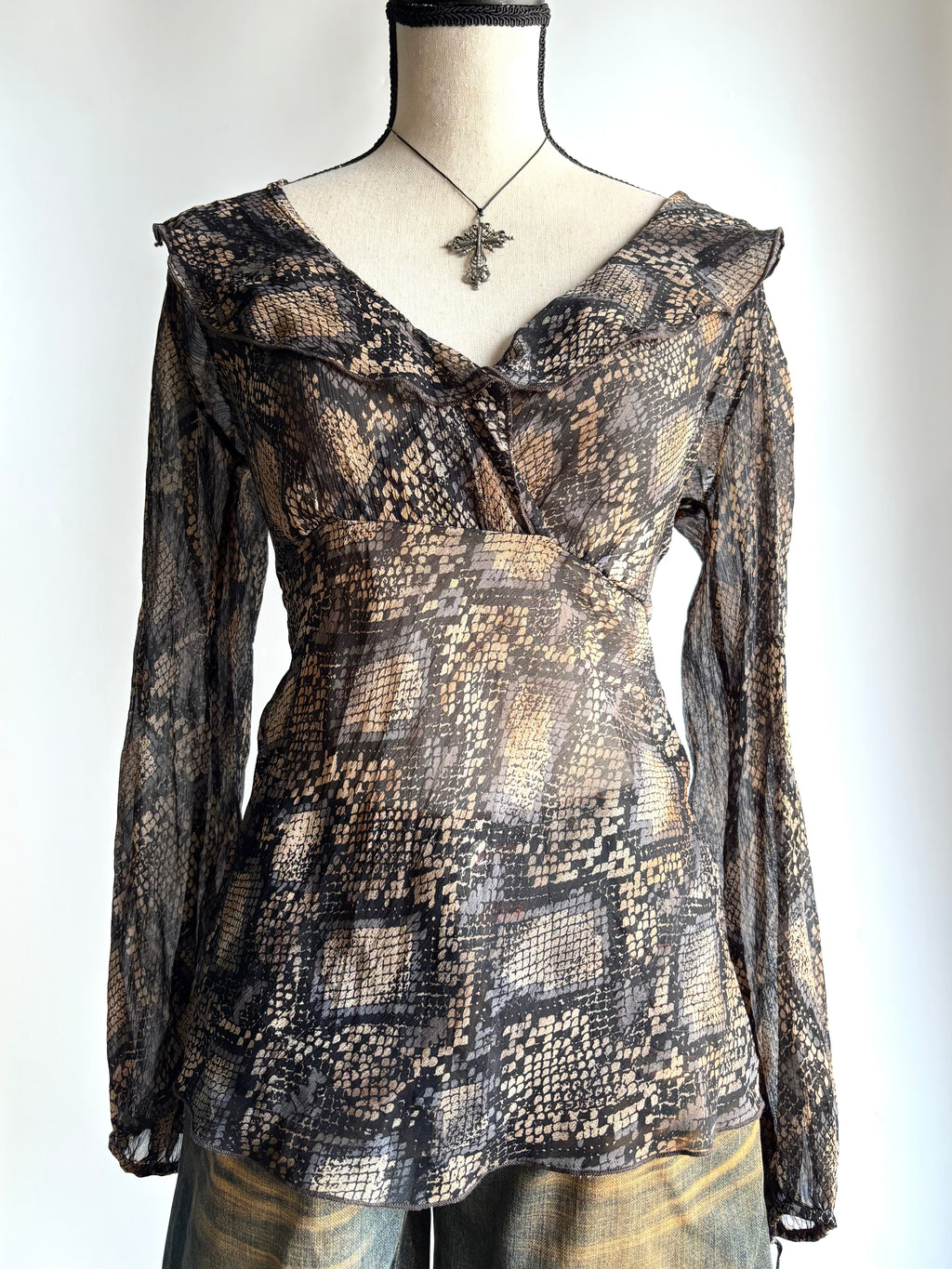 Snake print mesh top