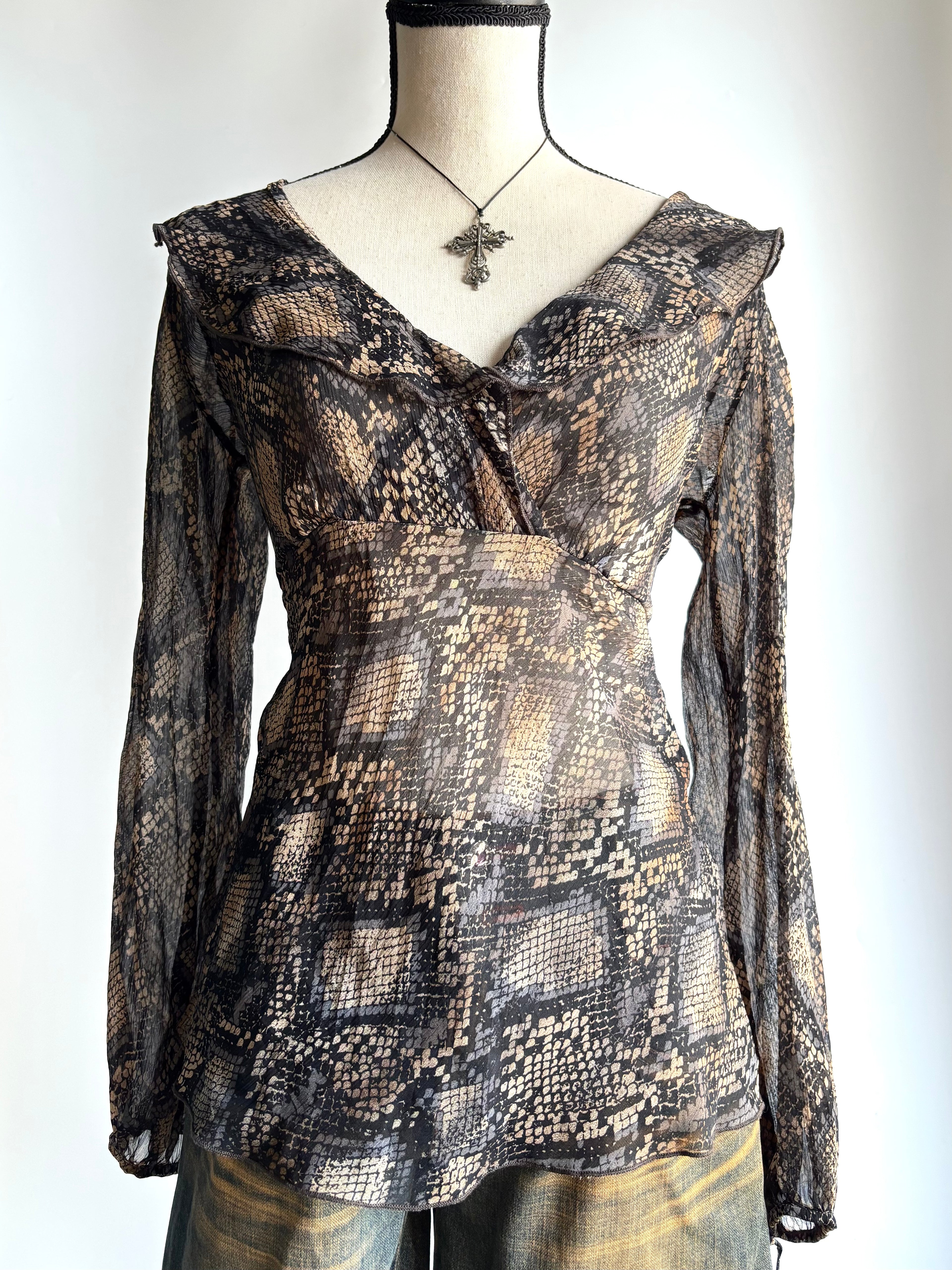 Snake print mesh top