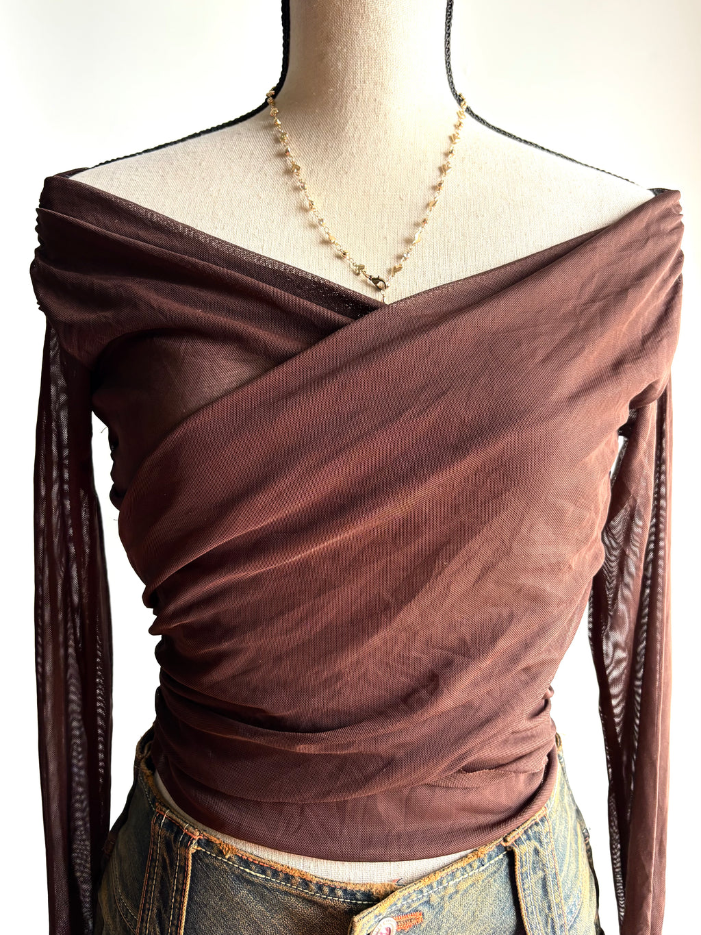 Brown mesh top