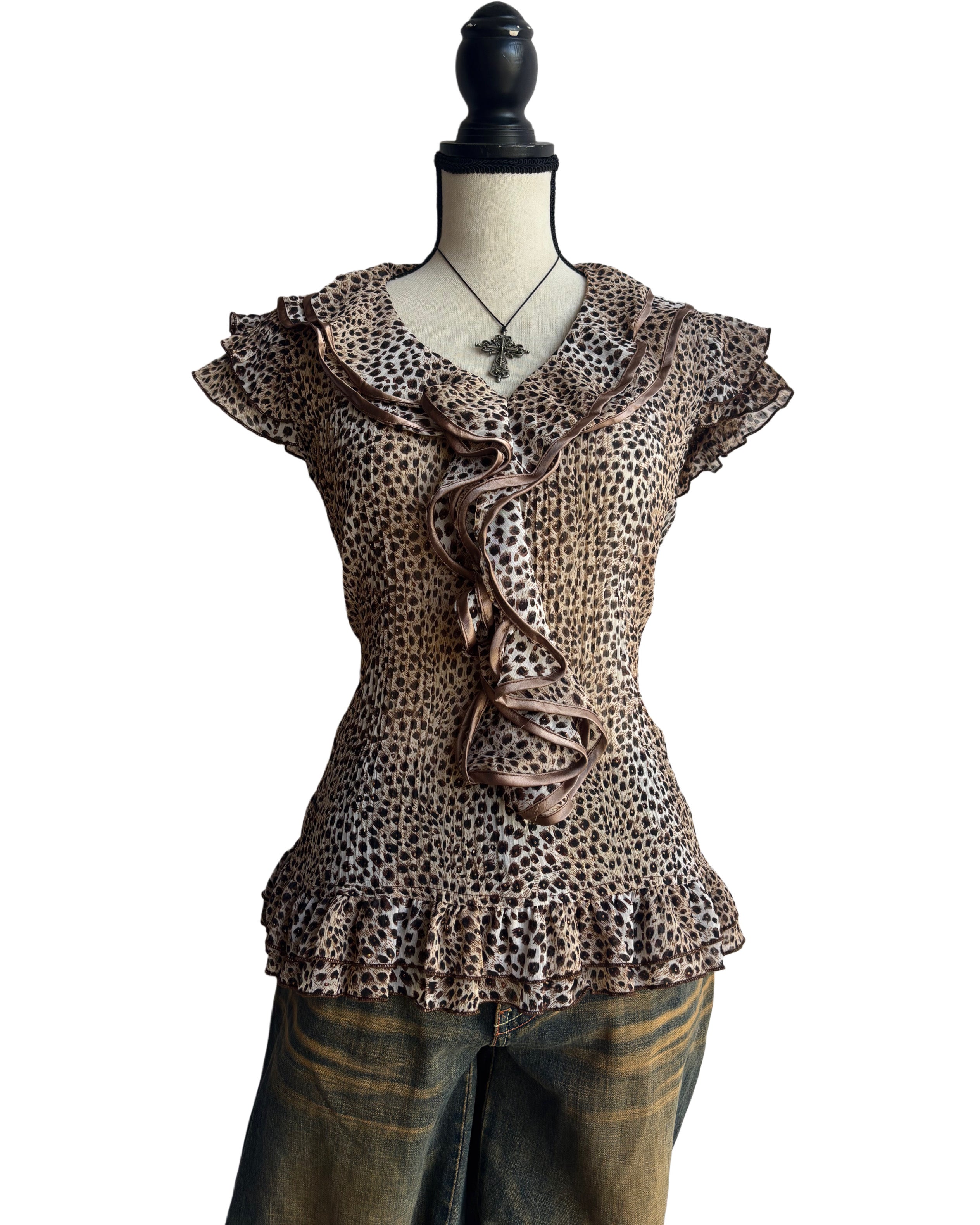 leopard print ruffle top