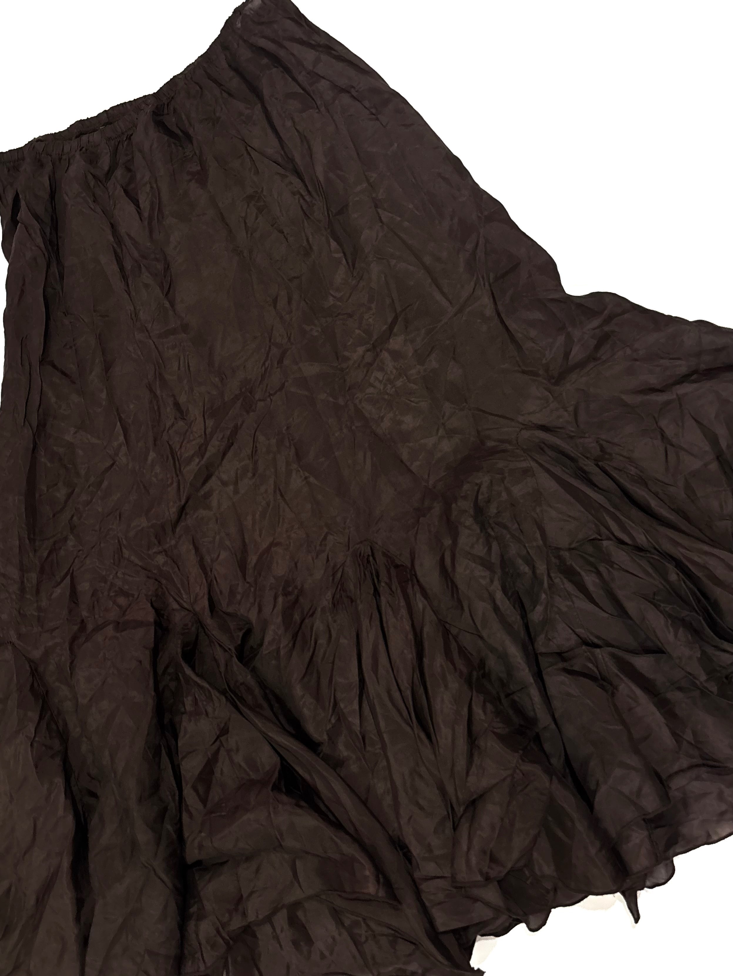 brown long ruffle skirt
