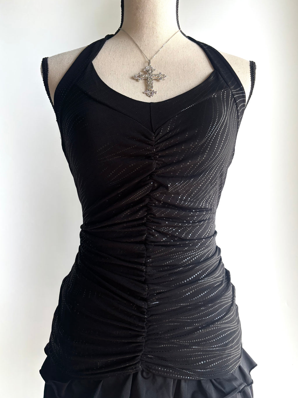 Black halter fitted top