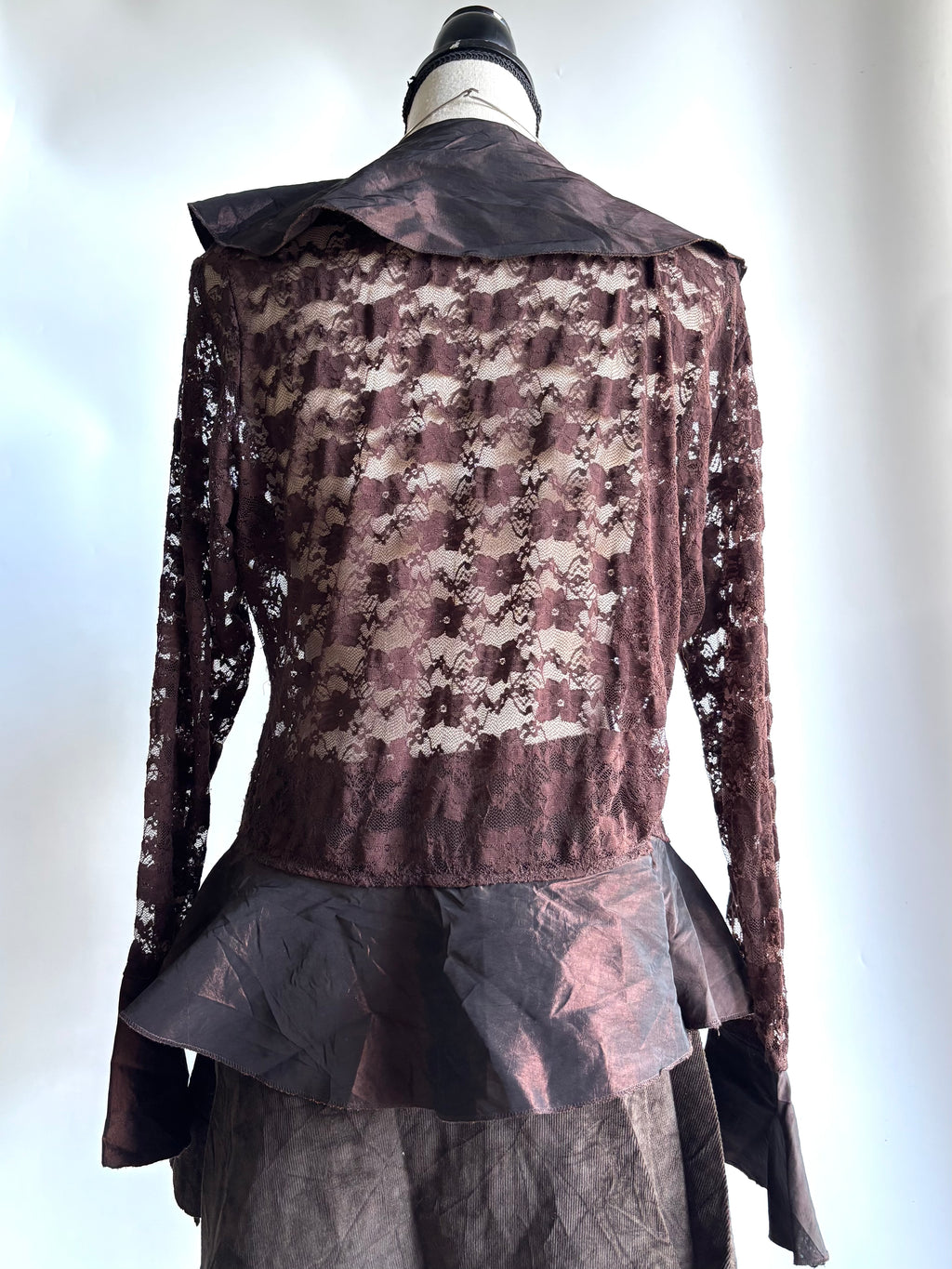 Brown mesh ruffle top