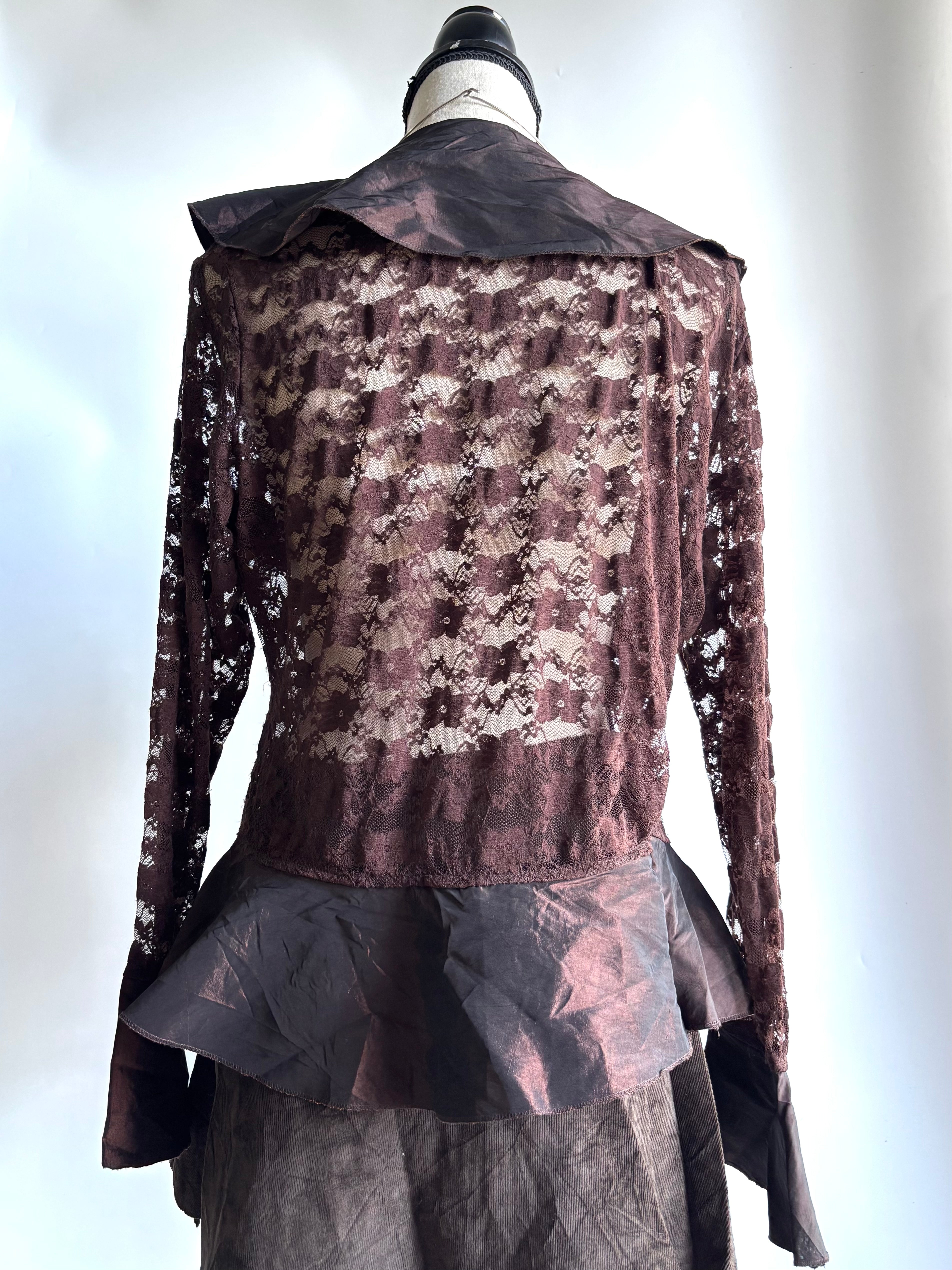 Brown mesh ruffle top