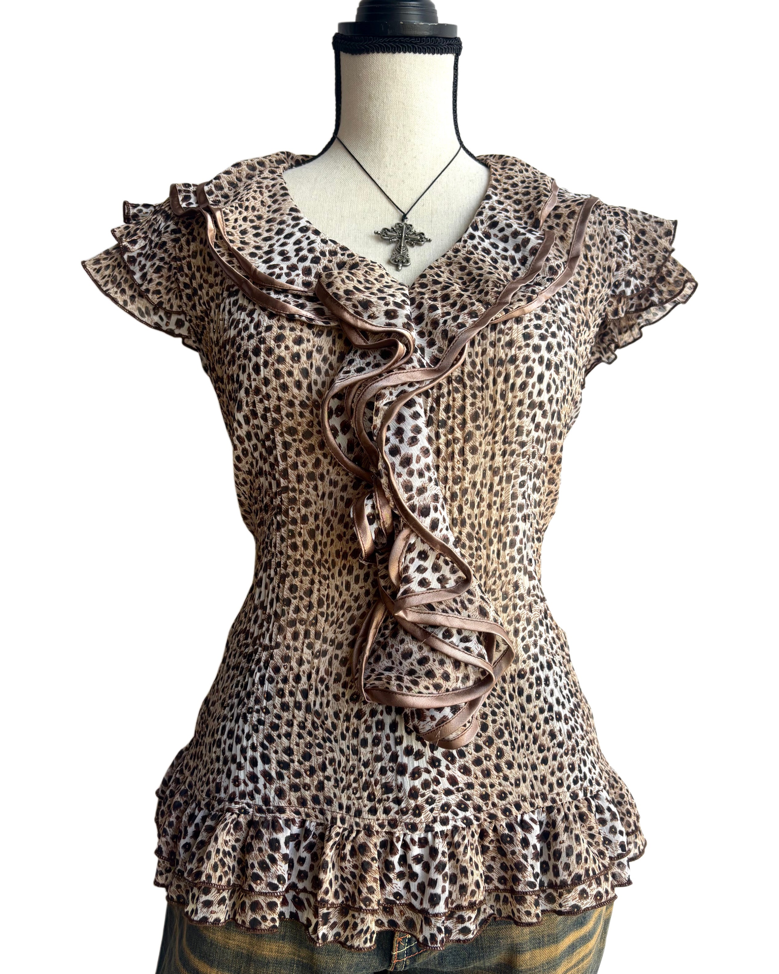 leopard print ruffle top